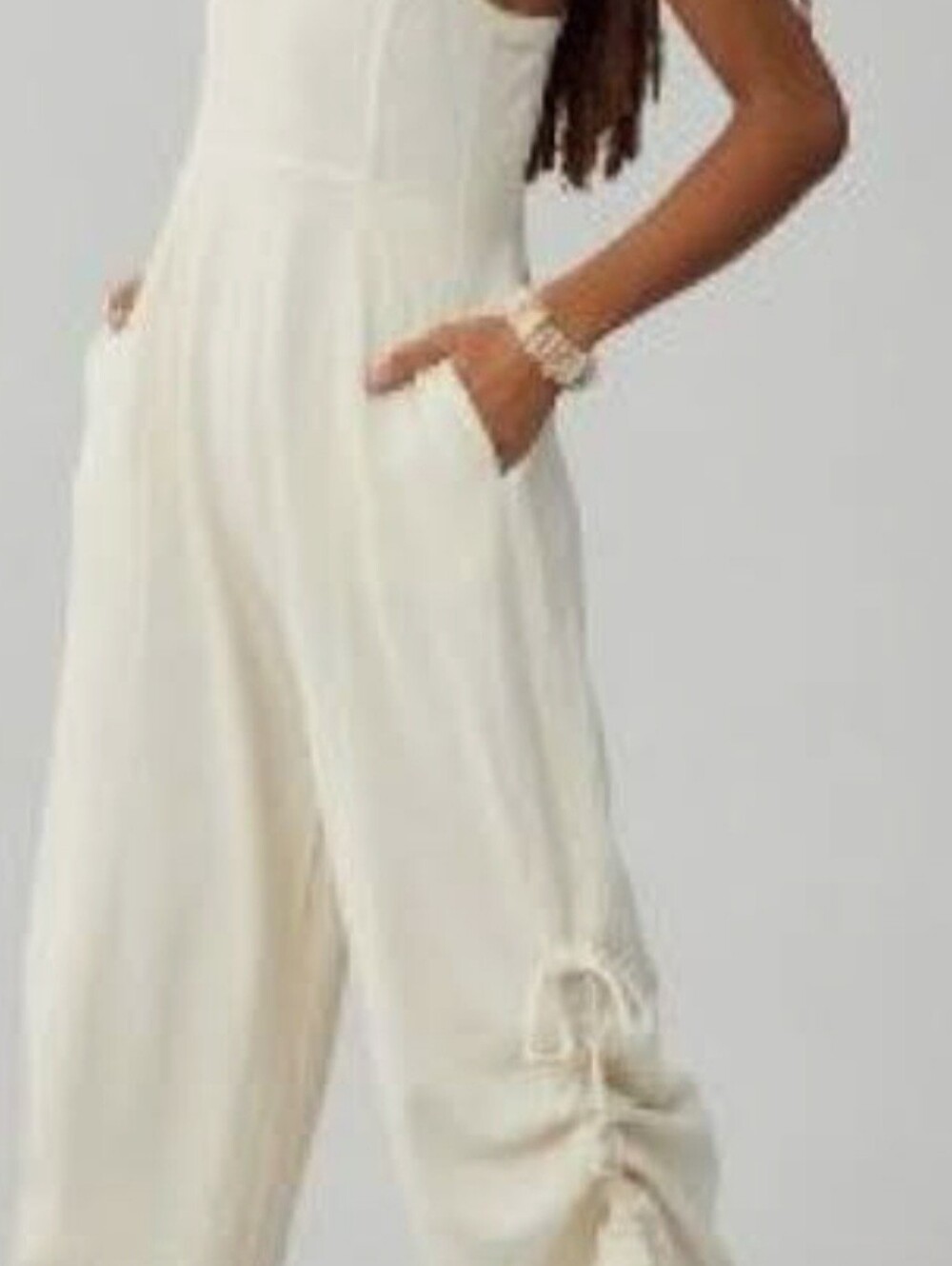 Anthropologie Cream Wide-Leg Jumpsuit with Pockets